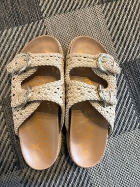 Sam Edelman Reid Woven Buckle Sandal - Cream Size 9